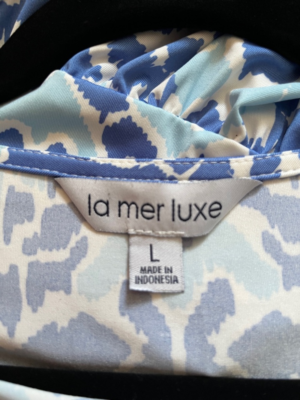 La Mer Luxe Blue & White Printed dress sz L - Picture 3 of 4